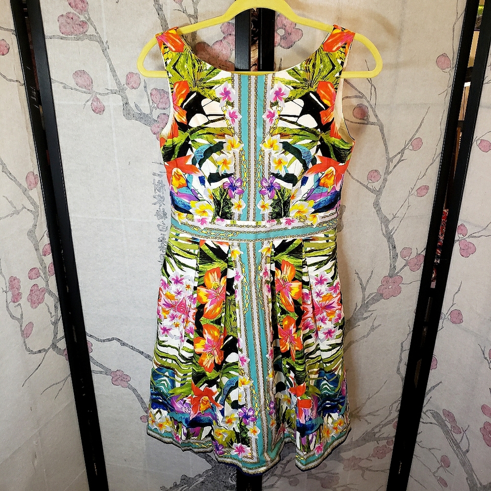 Vibrant Structured Tropical Floral Dress